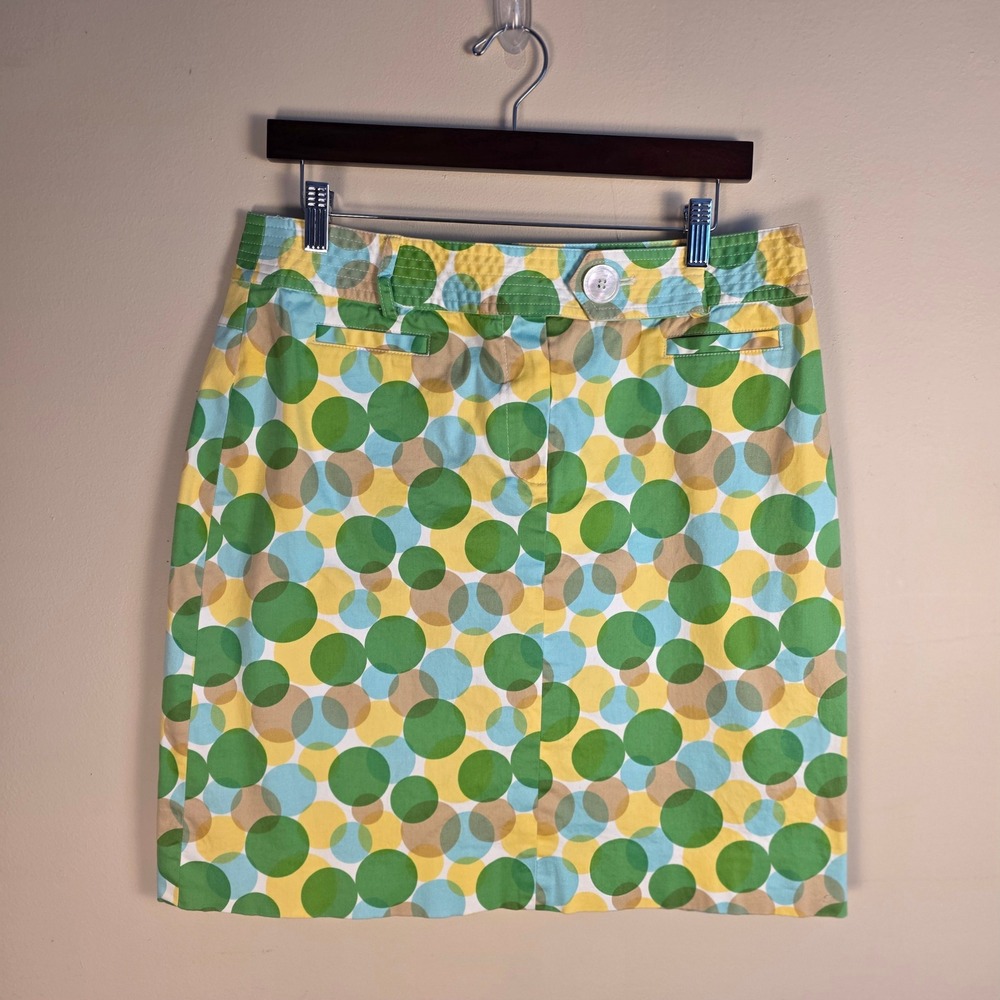 Etcetera Pencil Skirt Womens 12 Green Yellow Blue Polka Dot Cotton Stretch Mini